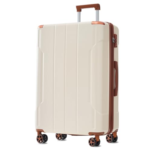 24" Expandable Checked Luggage Hardshell Suitcase with TSA Lock (White Brown Single / 24 Inch)