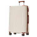 24" Expandable Checked Luggage Hardshell Suitcase with TSA Lock (White Brown Single / 24 Inch)