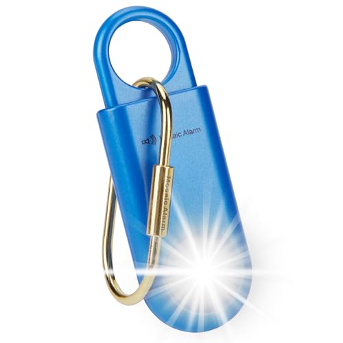 130db Personal Safety Alarm with Ultra Bright Strobe Light. Blue (Blue / Button cell)