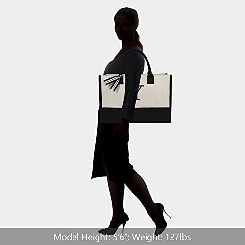 Embroidery Initial Canvas Tote Bag (Black & White / Y)