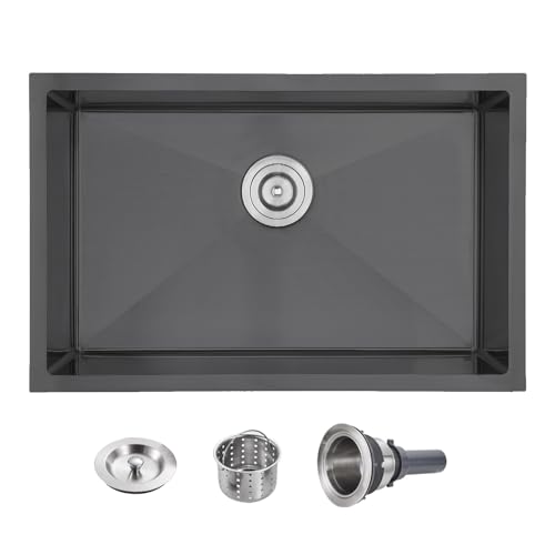 28×20 Inch Undermount Kitchen Sink (L 28"×W 20"×H 9" / Black)