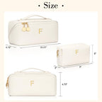 Initial Makeup Bag Personalized Gift for Women Teen Girls (Large Beige / F)