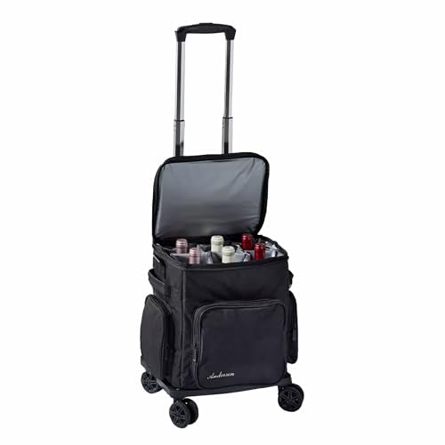 6 Bottle Insulated Wine Bag with Rolling Cart (Black)