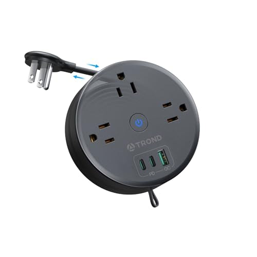 20W USB C Travel Power Strip (5ft Fully Retractable Cord / PD 20W USB C / Black)