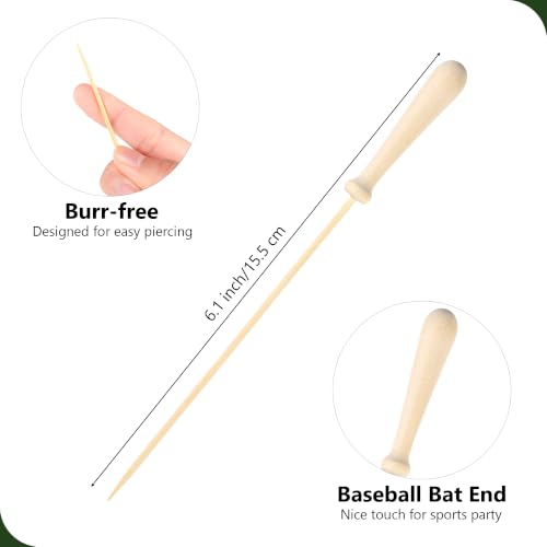 100 Pcs Baseball Bat Cocktail Picks 6.1 Inch Baseball Bat End Bamboo Cocktail Skewers Decorative Fruit Toothpicks for Sport Theme Party Supplies Fruit Sandwich Buffets (Baseball Bat)