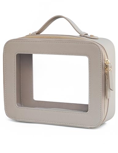 Clear Makeup Bag Travel Cosmetic Case Clear Toiletry Bag with Zipper Make Up Organizer Traveling Mahjong Tile Bag Stone Large (Stone / Large Luxe)