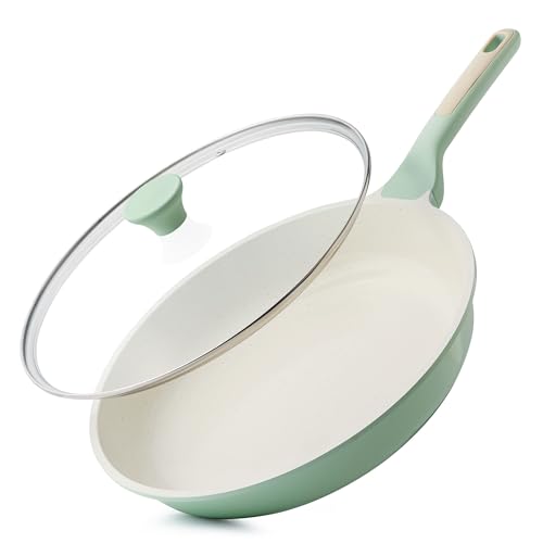 11In Nonstick Ceramic Frying Pan with Lid (Mint Green / 11 Inch)