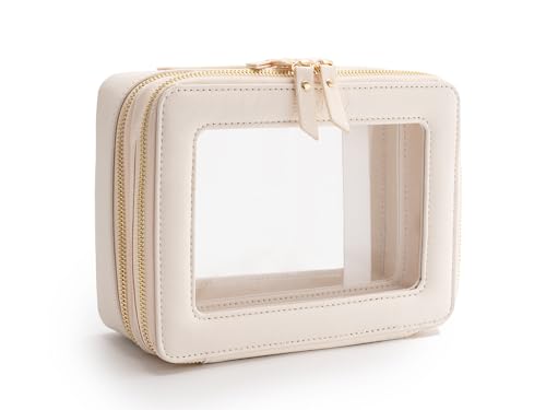 Large Clear Makeup Bags (Off-White / Dual Layer)