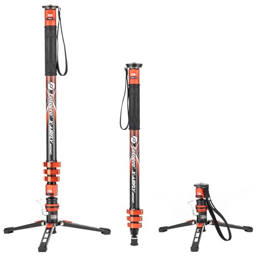 73" 3-in-1 Carbon Fiber Monopod with Pedal, Carbon Fiber Travel Monopod with Feet Max Load 22lbs for DSLR Camera Stabilizer Videography Kit, X-Airfly Mono Orange (Orange)