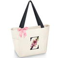 Tote Bag, A-Z Initial Monogrammed Waterproof Tote Bag, Bridesmaid Gifts for Women, Black and Pink (Z, Beige) (Beige)