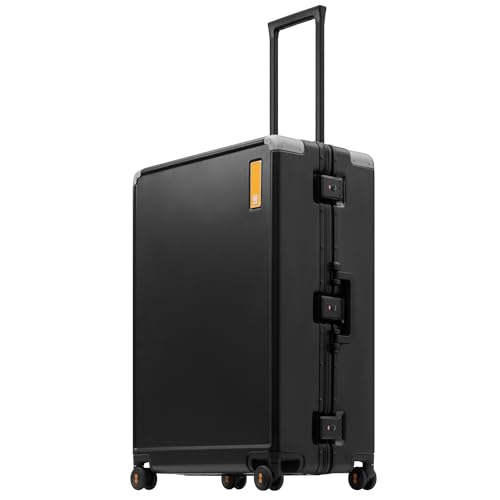 Zipperless Checked Luggage Large Suitcase with Wheels 28 Inch Black (Black / Checked 28 Inch)