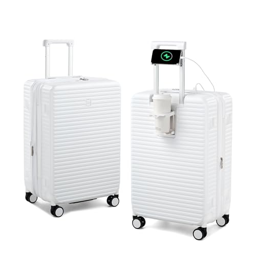 Hard Case 24 Inch Expandable Check in Luggage with Wheels (White / Expandable 24 Inch)