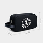 Personalized Initial Canvas Tote Bag with 5 Pockets (Black/White - Wreath a)
