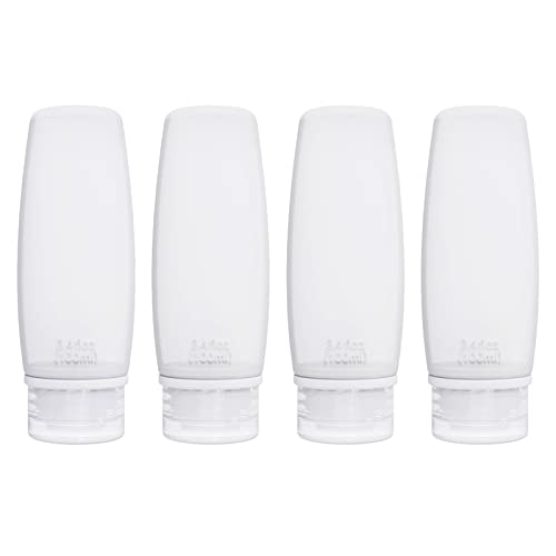 Silicone Travel Bottles for Toiletries TSA Approved Travel Size Containers Set 4 Pack Portable Leak Proof Refillable Cosmetic Squeeze Bottles Shampoo Hair Conditioner Body Lotion Bath Shower Gel (4*White 100ml)