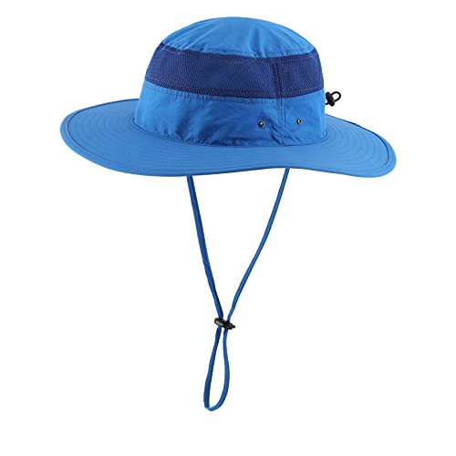 Men's Sun Hat UPF 50+ Wide Brim Bucket Hat Windproof Fishing Hats (One Size / Bright Blue)