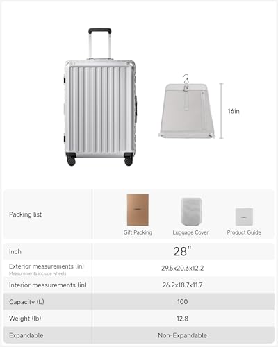 28 Inch Zipperless Checked Luggage (Silver Ivory / 28 Inch)