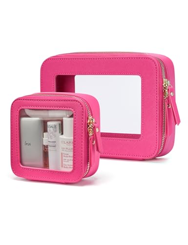 Clear Makeup Case Toiletry Bag Travel Medium Clear Cosmetic Bag with Zipper (Hot Pink / Mini & Medium)