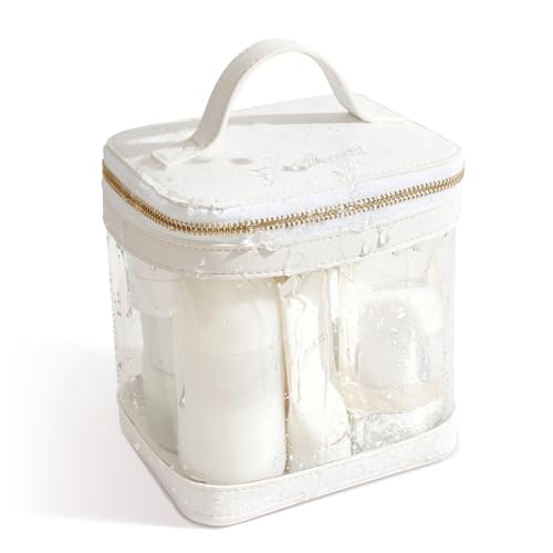 ROWNYEON Clear Makeup Bag (White with Handle)
