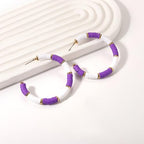 Game Day Earrings Football Baseball Earrings for Women Sports Team Heishi Hoop Earring Football Accessories Outfits Cheer Mom Essentials Fall Sports Must Haves Cheer Gifts (Purple White)