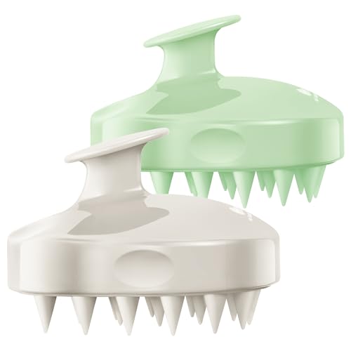 2 Pack Large Scalp Massager Scrubber Shampoo Brush for Hair Growth (Light Beige & Green)