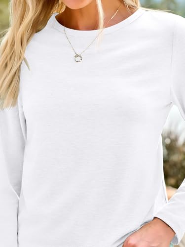 Long Sleeve Shirts for Women Casual Crewneck Tops Basic Tees (Small / 01white)