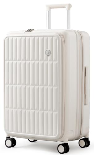 Expandable Top Open 24 Inch Checked Luggage with Spinner Wheels (Coconut White / Checked-Medium 24-Inch)