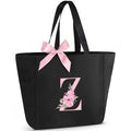 Tote Bag, A-Z Initial Monogrammed Waterproof Tote Bag, Bridesmaid Gifts for Women, Black and Pink (Z, Black) (Black)