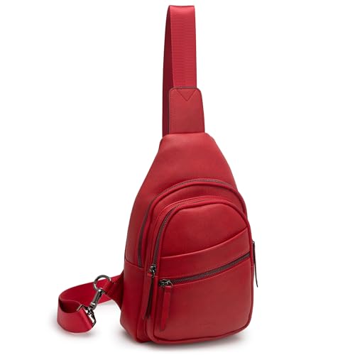 Large Sling Bag for Women Crossbody Purse Leather Fashionable Trendy Chest Bag for Travel (Red / Leather-like Flex)