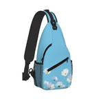 Sling Bag White Flower Blue Summer Hiking Daypack Crossbody Shoulder Backpack Travel Chest Pack for Men Women (B0160)
