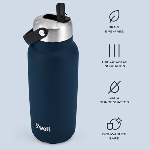 Recycled Stainless Steel Explorer with Flip Straw Lid (Azurite / 32 Ounces)