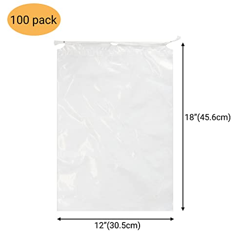 100 Pack 12x18 inch Plastic Drawstring Bags Transparent Shoe Bags (12x18 inch)