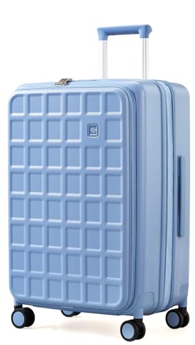 Expandable Top Opening 24 Inch Checked Luggage with Spinner Wheels (Blueberry Blue / Checked-Medium 24-Inch)