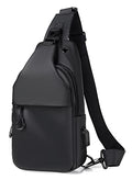 Waterproof Sling Bags Mens Shoulder Crossbody Backpack with USB Charging Port& Headphone (A-black)