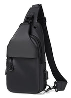 Waterproof Sling Bags Mens Shoulder Crossbody Backpack with USB Charging Port& Headphone (A-black)