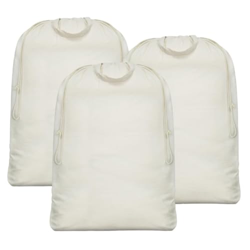 Cotton Wire Laundry Hamper Baskets Replacement Liner Bags (Beige,3pcs)