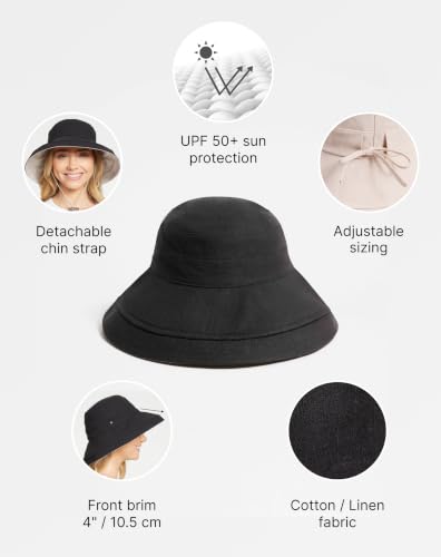 Women's Holiday Sun Hat UPF 50+ (Large-X-Large / Black/Beige)