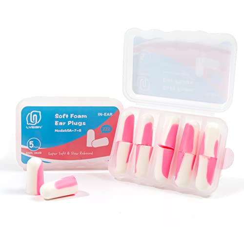 Soft Foam Ear Plugs for Sleeping (Pink/White / 1 pair (Pack of 5))