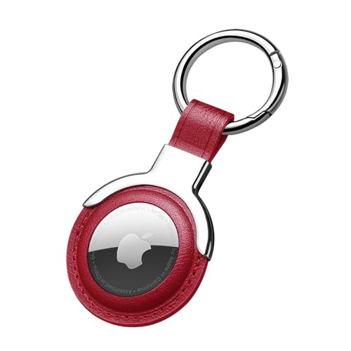 Compatible with AirTag Case Airtag Keyring Leather Protective Case AirTags Loop Holder Air Tags Protective Cover Airtag Key Chain Loop Holders for Luggage Dog Cat Pet Collar (Red)