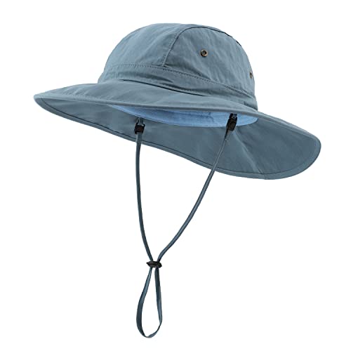 Mens UPF50+ Bucket Sun Hat Wide Brim UV Sun Protection Hat Summer Hat Fishing Cap Blue (Large-X-Large / Blue)