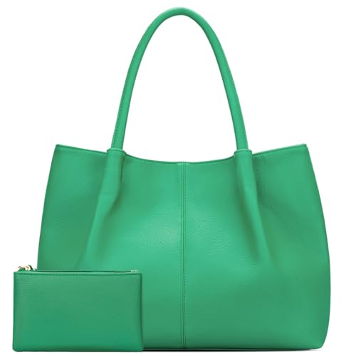 Tote Bag for Women Vegan Leather Shoulder Purse Trendy Travel Bag (Green)