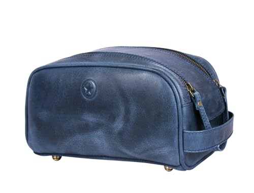 10" Premium Leather Toiletry Travel Pouch With Waterproof Lining (Royal Blue)