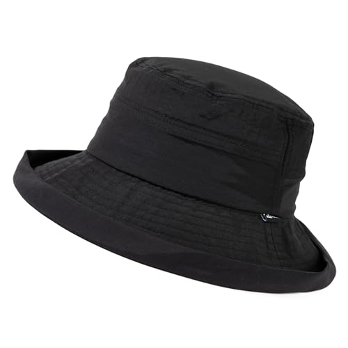 UVCoolix UPF 50+ Wide Brim Ponytail Sun Hat (Large-X-Large / Black)