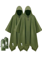 Adult Rain Poncho Waterproof Hooded Raincoat Lightweight Packable (One Size / Army Green 2 Pack)
