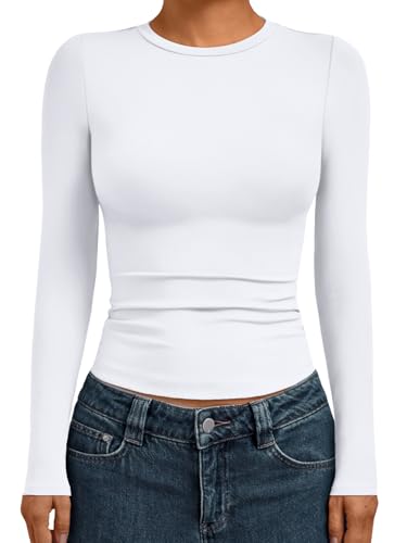 Womens Long Sleeve Shirts Basic Compression Tops White XS (X-Small / White)