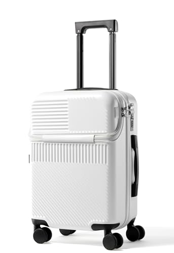 20 Inch Top Opening Carry On Luggage With Wheels (White)