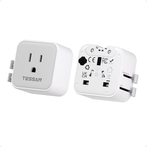 2 Pack Universal Travel Adapter (Gray-white)