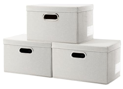 Storage Bins with Lids [3 (Beige / S(3-Pack))
