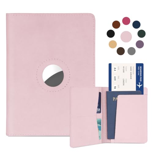 Airtag Passport Holder for Women Men Travel (Light Pink / For Airtag(with Airtag Slot))
