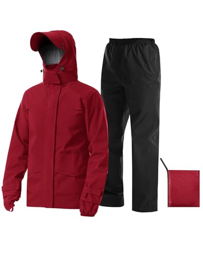 Rain Suit Waterproof Breathable Lightweight 2 (3X-Large / Red)