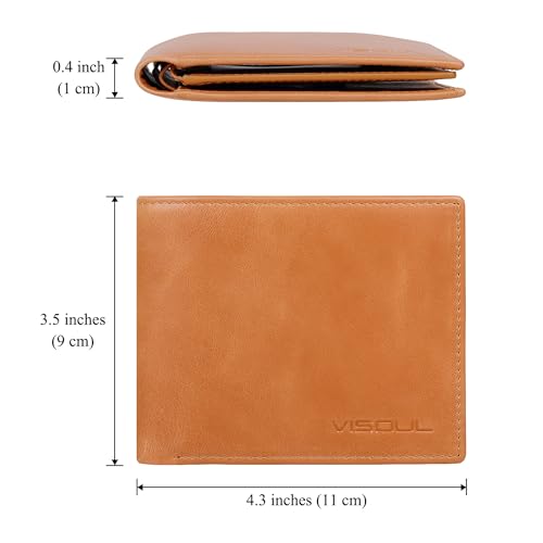Leather Mens Bifold RFID Blocking Wallet with 2 ID Windows (Tan)